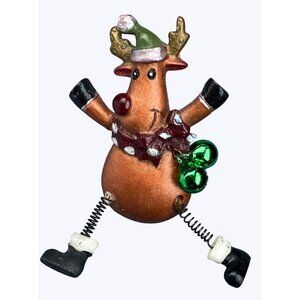 Reindeer Pin Christmas Brooch Spring Legs and Bell Accents Holiday Accessory